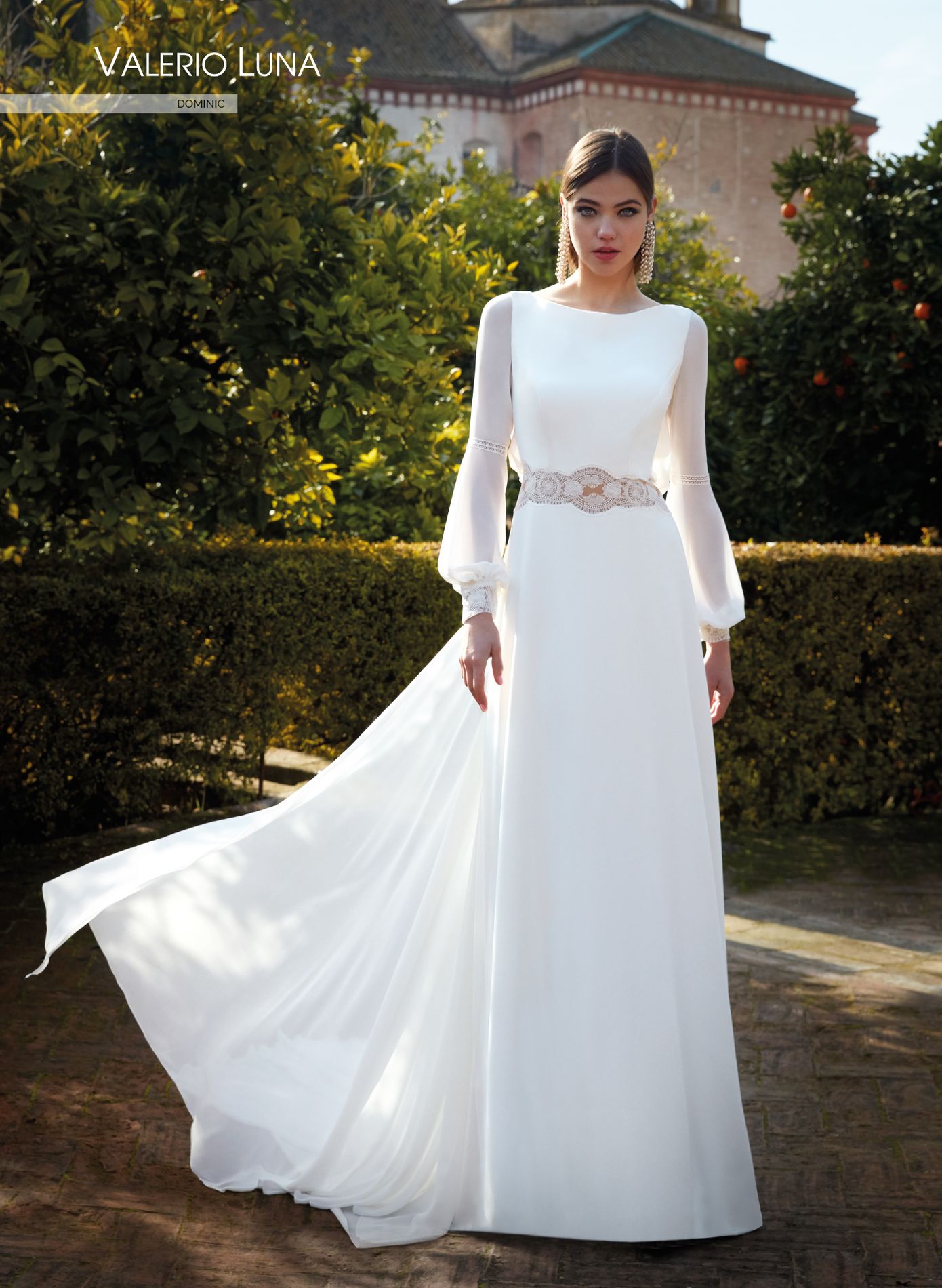 chinese dress ladies Long Sleeve Illusion High Neck Glitter Wedding Dress with Slit and Ope   HAREM's Brides